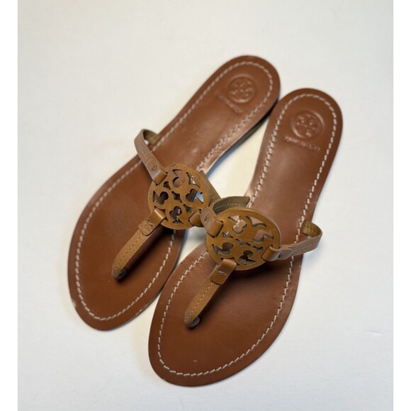 Tory Burch Mini Miller Thong Sandals Flip Flops Cognac Brown Size 8.5 - Picture 1 of 14
